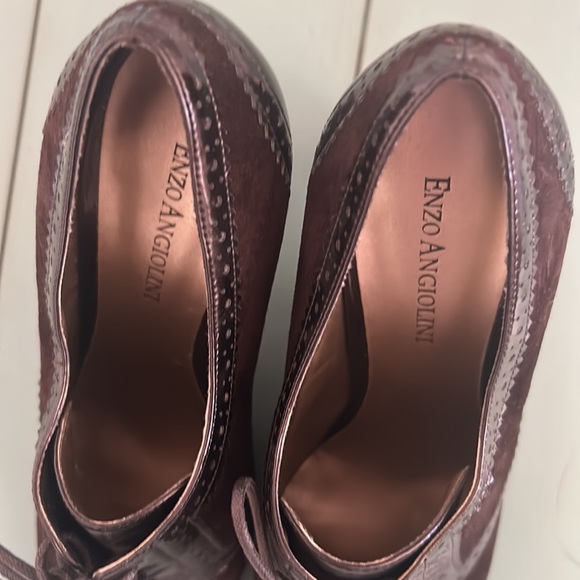 Vintage Stunning Enzo Angiolini Aeemelle Brown Laced Oxford Block Heels Size 8M - Picture 15 of 15